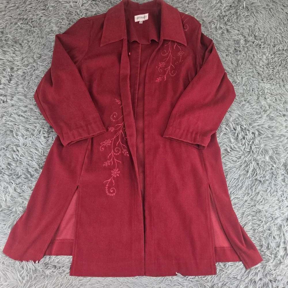 Studio 1 26758 Womens 18 Red Embroidered 3/4 Sleeve Drape‎ Front Jacket